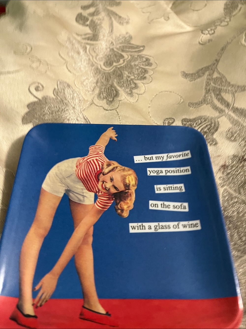 Retro Blue Pin-Up Decorative Tray with Red Accents